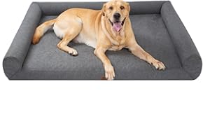 pettycare Orthopedic Dog Bed for Large Dogs Egg-Crate Foam Waterproof XXL Pet Bed with Sides Non-Slip Bottom Big Dog Couch Bed with Washable Removable Cover,Grey 53x40