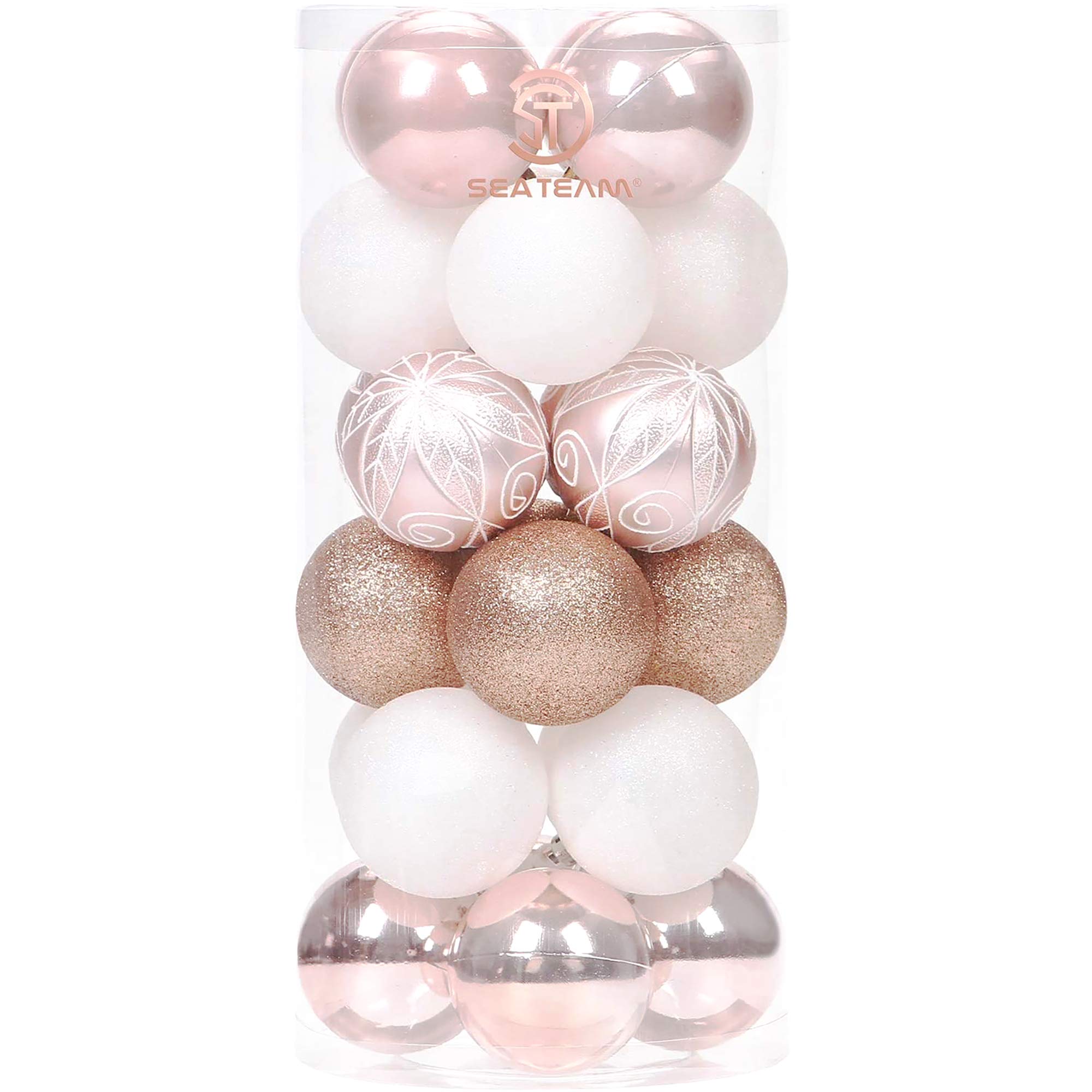 Sea Team 24-Pack Christmas Ball Ornaments with Strings, 60mm/2.36-Inch Medium Size Baubles, Shatterproof Plastic Christmas Bulbs, Hanging Decorations for Xmas Tree, Holiday, Wedding, Party, Champagne