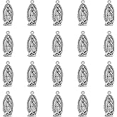 YionZian 60Pcs Metal Oval Cruz Del Perdon Catolica Virgen De Guadalupe Charms Religious Medalla De La Virgen Milagrosa Pendant for DIY Necklace Bracelet Jewelry Making