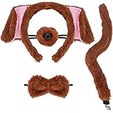 Puppy Dog Costume Set, 3 Pieces Brown Dog Ears Headband, Tail, Bowtie, Animal Cosplay Props Costume Accessoies for Party Halloween