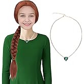 Miss U Hair Long Plaited Reddish Brown Braided Wig with Necklace and Green Ribbon Cosplay Party Wig for Small Head