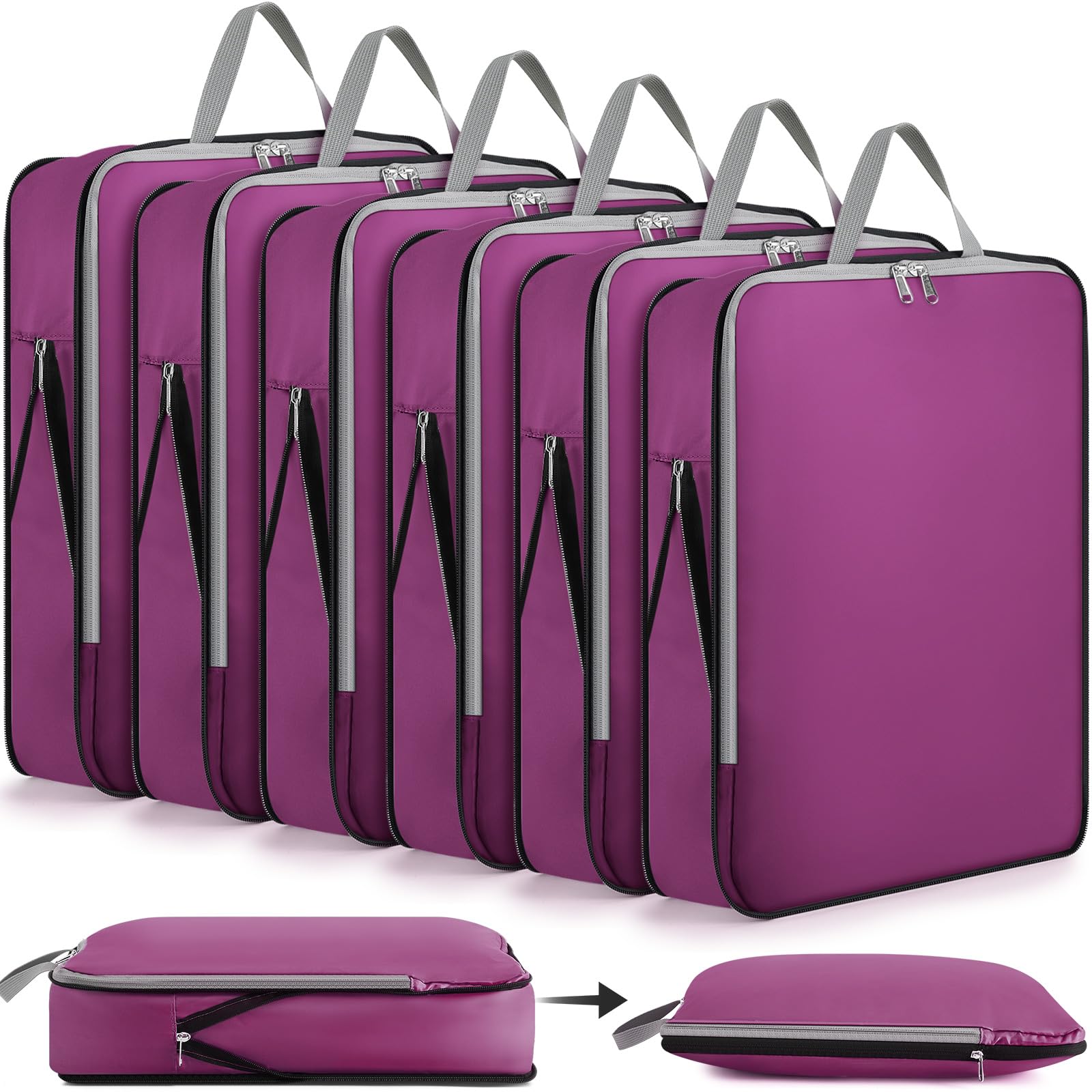 Photo 1 of Hosuly 6 Pcs Large Compression Packing Cube Bag Travel Expandable Space Saving Organizers for Luggage Storage(Purple,17.3 x 12.6'')