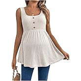 BEAUDRM Women's Maternity Tank Top Scoop Neck Sleeveless Ruffle Hem Knit Tee Shirt Pregnancy Clothes