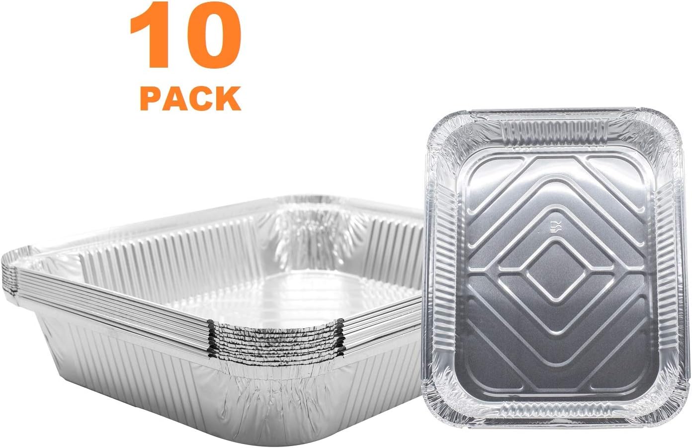 (10 Pack) 9 x 13 Aluminum Foil Pans - Disposable Steam Table Grill Drip Deep Trays, Meal Cooking, Baking, Roasting, Broiling, Heating Buffet Trays Tin Pans. Half Size- 12 1/2" x 10 1/4" x 2 1/2" inch