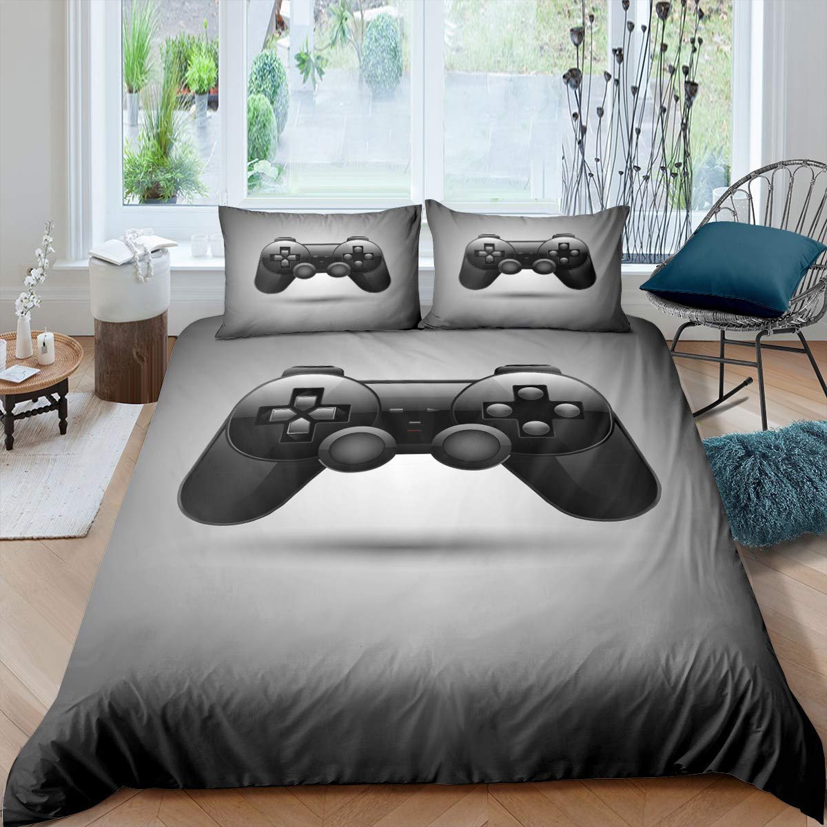 Loussiesd Gamer Video Game Consoles Bedding Set for Boys Girls, Controllers, Joysticks and Gamepads Duvet Cover Set Soft Comforter Cover Unique Printed Design Duvet Covers Single Size