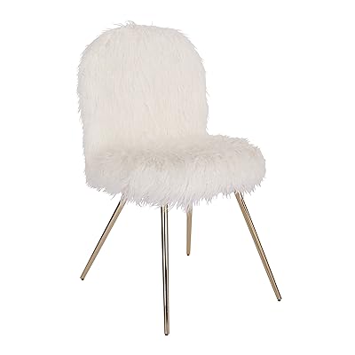 Ave Six Julia Accent Chair, White Faux Fur and Gold Legs