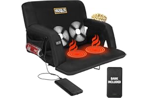 MZQLN Heated Massage Reclining Stadium Seat, Bleacher Chair with 10000mAh Portable Bank, 6 Reclining Positions for Camping, Games & Sports