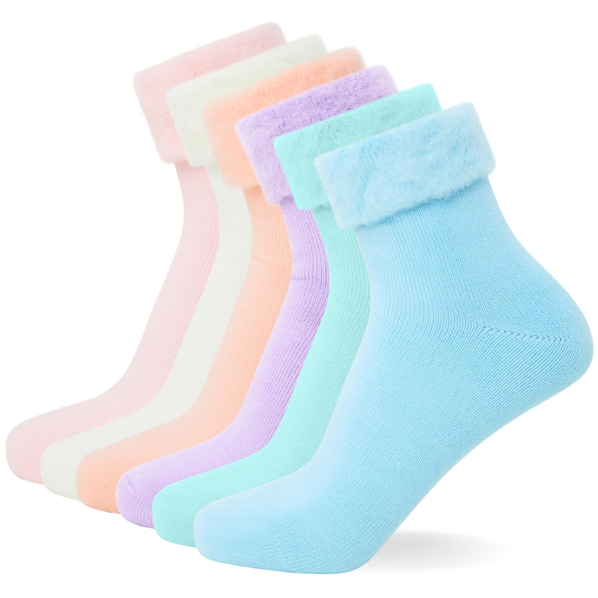 FM London 6-Pack Extra Warm Women’s Super Soft Thermal Bed Socks in Pastel Colours (Size:UK 4-8) - Fluffy Socks Womens Ideal for Cold Evenings - Fleece Lining, Warm, Cosy and Comfortable
