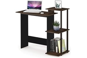Furinno EFFICIENT Desk, Gaming Desk, with 3 Open Side Shelves, Laptop Notebook Computer Desk,Office Desk for Home Office, Study Room, Dorm, Columbia Walnut