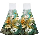Elightvap Watercolor Daisy Flower Hanging Kitchen Towels Hand Tie Towel Set of 2 Fast Drying Dish Tea Towels for Bathroom Toilet Gym Decor