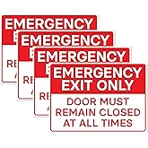4pk Emergency Exit Only Door Must Remain Closed Signs | Self Adhesive Vinyl Stickers for Emergency Exit Doors, 5 x 7 Inch