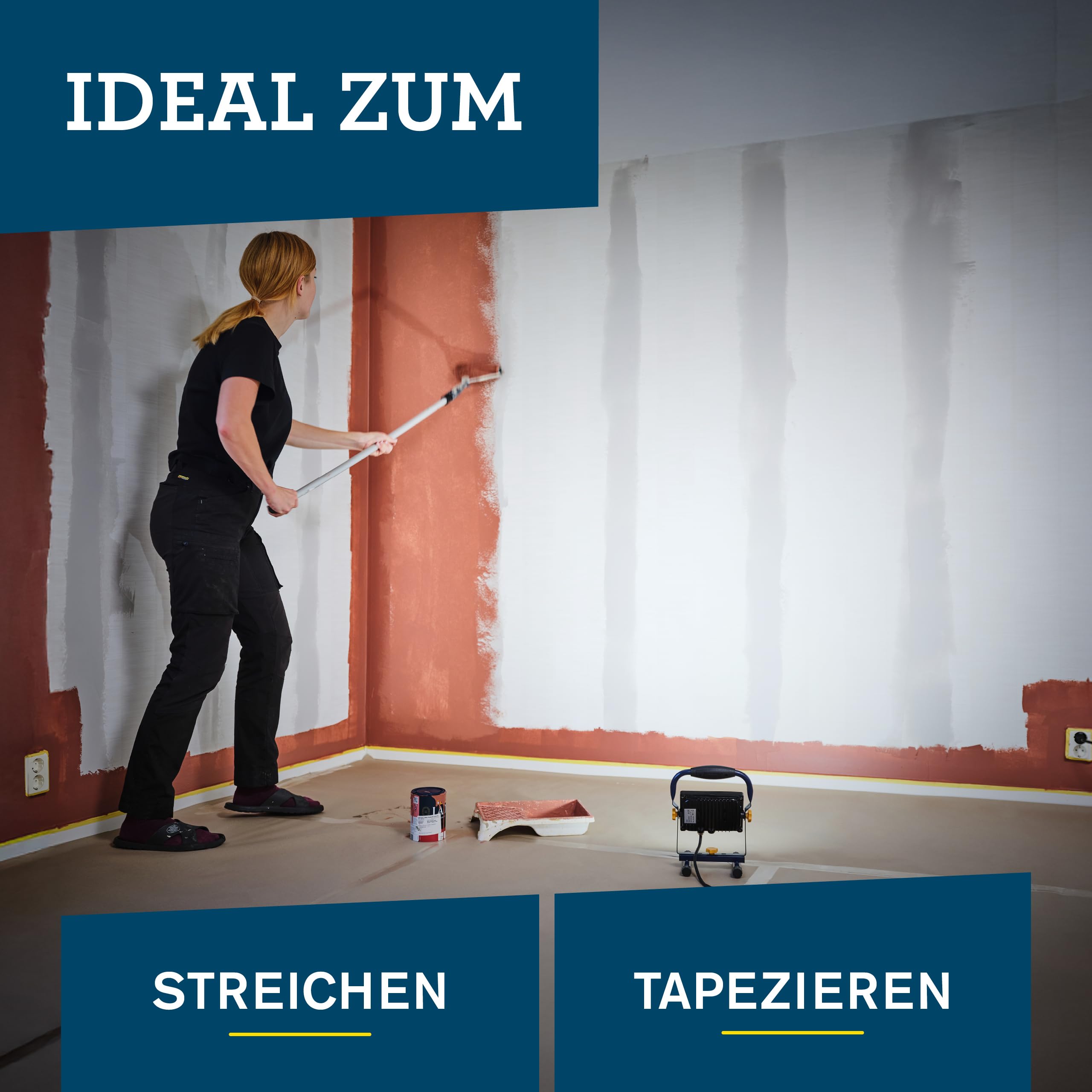 Rapid LED-Arbeitsleuchte zum Streichen und Tapezieren, Baustrahler mit 2000 Lumen und 2,5m Kabel, blendfreie LED-Lampe mit einstellbarem Lichtwinkel, IP65 Flutlicht, 6000 K Farbtemperatur 3