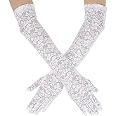 Falzqq White Lace Gloves Women Floral Long Lace Gloves Elegant Wedding Opera Glove 1920s Bridal Wedding Engagement Tea Party Princess Cosplay Costume Accessories