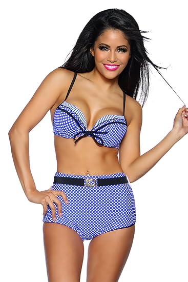 jowiha Retro Push Up Wende Bikini mit hoher Taille Vintage Pin Up Bikini in 4 Größen
