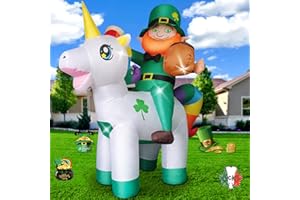 NSANGU 6ft St Patricks Day Inflatables Outdoor Decorations, Blow Up Leprechaun on The Horse with Golden Pot Decor LED Lights for Yard Garden Lawn Home Party Indoor