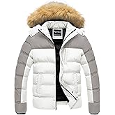 Pursky Men's Puffer Jacket Waterproof Winter Bubble Coats Ski Parka Fur Hooded