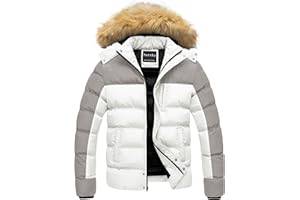 Pursky Men's Puffer Jacket Waterproof Winter Bubble Coats Ski Parka Fur Hooded