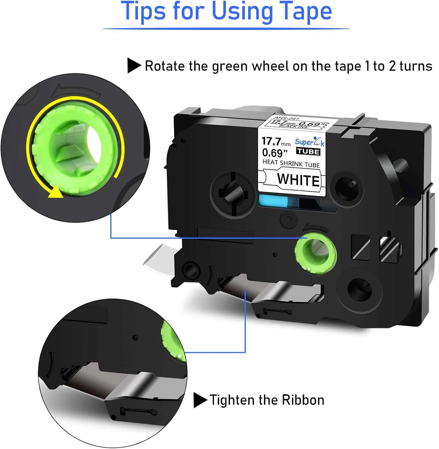 SuperInk 10 Pack Compatible for Brother HSe-241 HSe241 HS-241 HS241 Black on White Heat Shrink Tube Label Tape use in PT-D400 PT-D600 PT-E300 PT-E500 PT-P750WVP Printer (0.69''x 4.92ft, 17.7mm x 1.5m): Office Products