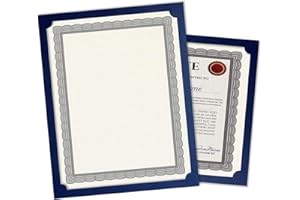 FINE STATIONERY Plain Blue Certificate Holders - Pack of 50, Linen Cover 80 lb. Stock, Single-Sided, Die-Cut Corners, for Office, Business Awards, Graduation, School Diploma Holder, 9-1/2" x 12"