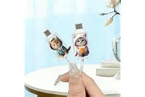 2pcs Acrylic Cable Protector, Two Cute Kittens in Hoodies Type-C Compatible, Anti-Break Data Cable Cover, Gift Idea,Beautiful