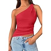 Cicy Bell Womens One Shoulder Tank Tops Summer Going Out Tops Ruched Asymmetrical Sleeveless Shirts