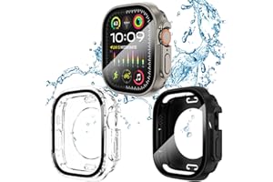 Fullife 3-Pack Waterproof Apple Watch Ultra Case 49mm with Tempered Glass, Full Protective Hard PC Bumper Case with Back Cover (2 in 1) for iWatch Ultra 2/Ultra Men Women, (49mm, Black/Titanium/Clear)