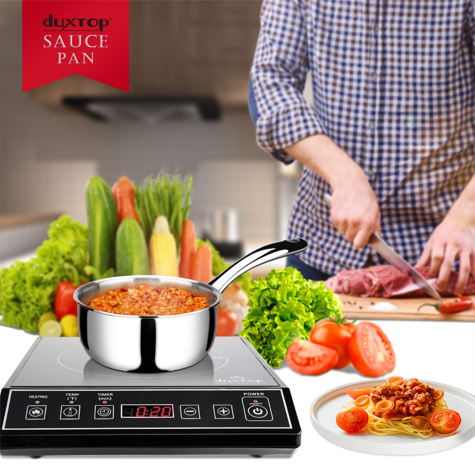 Duxtop Whole-Clad Tri-Ply Stainless Steel Saucepan with Lid, 1.6 Quart, Kitchen Induction Cookware