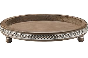 KULEDM Handmade 12 Inch Decorative Tray, Small Beaded Tray Coffee Table Decor, Warm Brown Round Wooden Tray for Coffee Table, Dining Room Table Entryway and Living Room Table