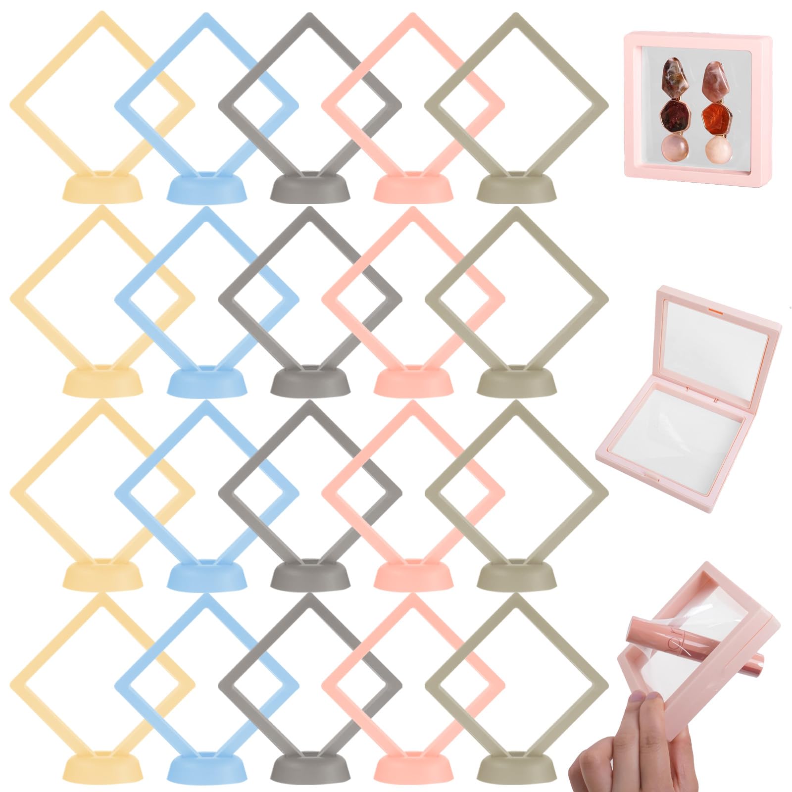 Photo 1 of YANMAKE 20PCS 3D Floating Display Case 3.5 x 3.5 Inch Frame Display Holder Stands for Coins, Jewelry, Gems, Specimens, Pins Storage Box