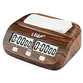 LEAP Chess Clock Digital Chess Timer for Chess Board Game Woodgrain Finish | Official Store, Count up/down, Alarm, Bonus/Delay, Energy save, Setting Memory,Portable,Easy to Use, Timer for 2 Board Games