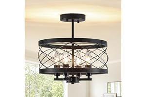 4-Light Farmhouse Semi Flush Mount Ceiling Light, 12.6'' Black Rustic Hallway Entryway Light Fixtures Ceiling, Modern Ceiling