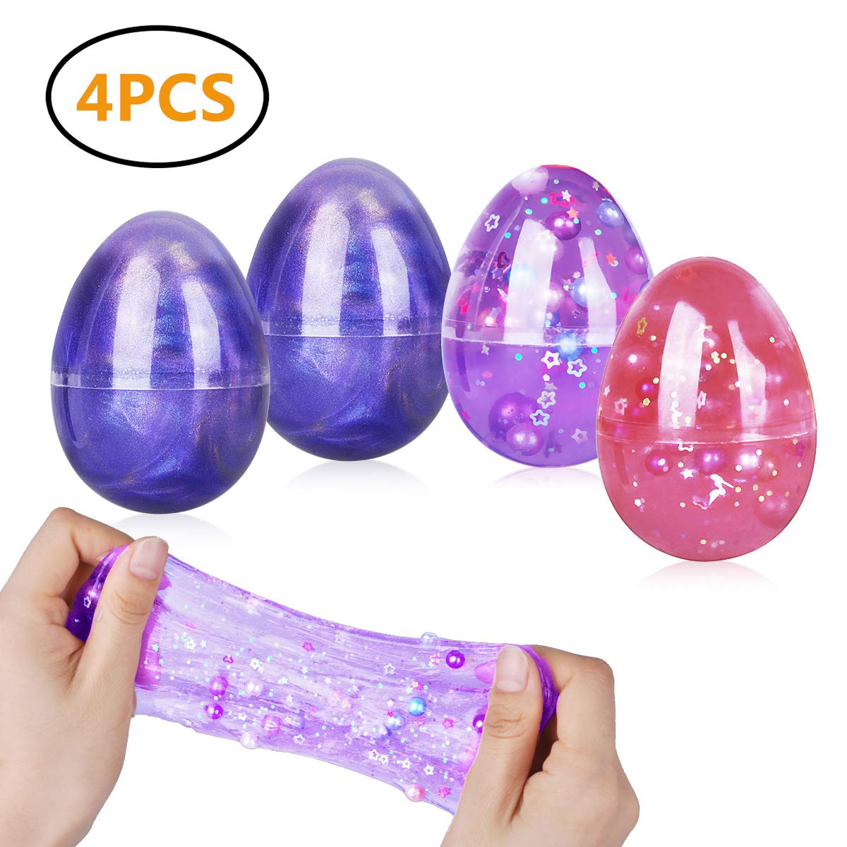 Egg Slime 4 Pack Non-Toxic Clear Crystal Slime Soft Jelly Clay Putty Mud Stress Relief Toy for Kids
