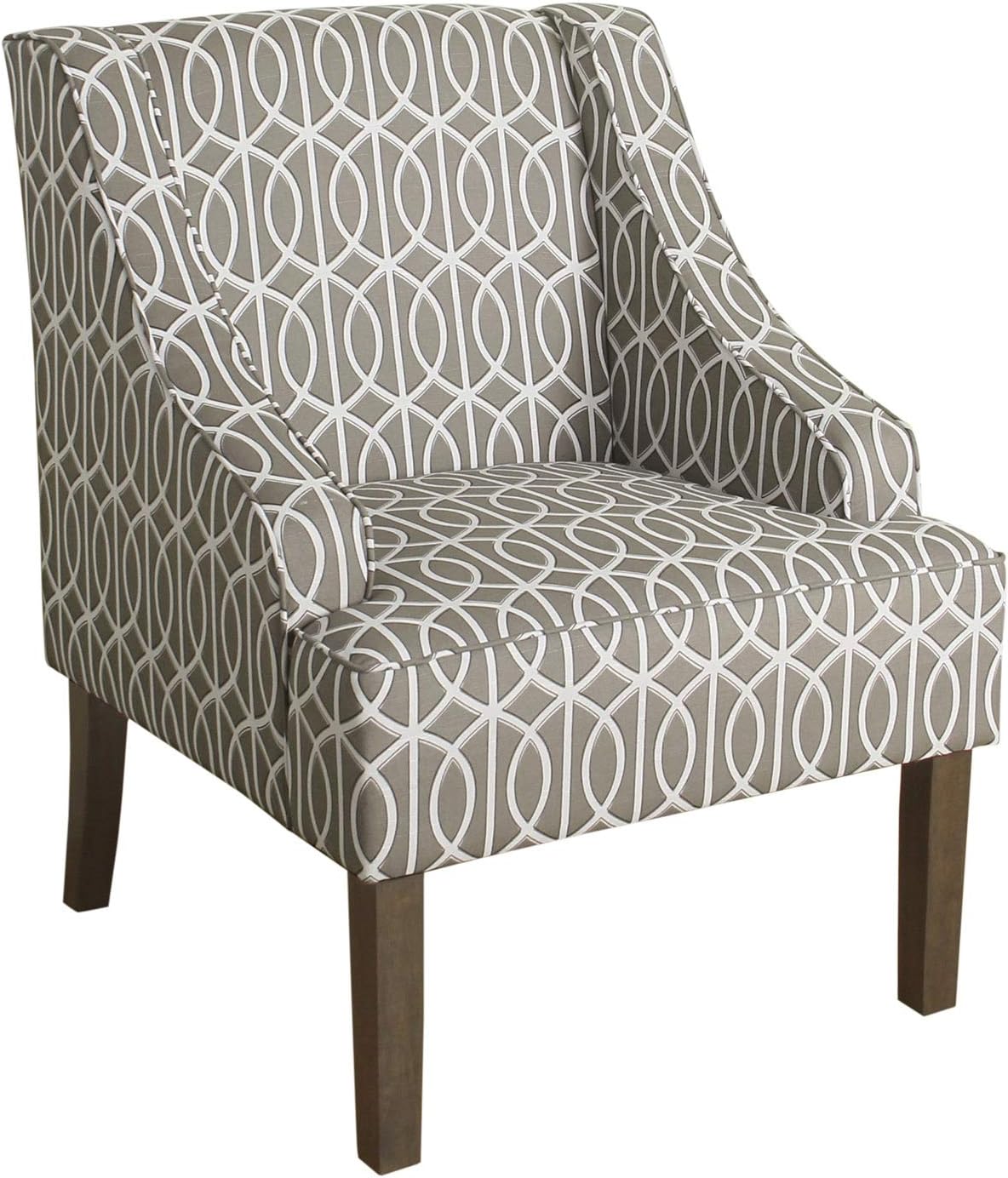 Benjara Wooden Accent Chair with Trellis Pattern Design, Gray and Cream