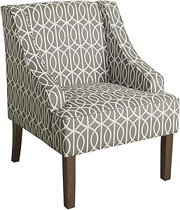 Benjara Wooden Accent Chair with Trellis Pattern Design, Gray and Cream