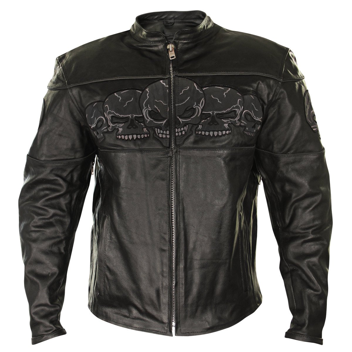 Xelement BXU6050 Mens Armored Leather Motorcycle Jacket with Skull