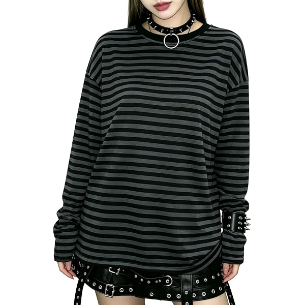 Pbkabiug Y2K Tshirt Long Sleeve Faux Two Piece Harajuku Loose Punk