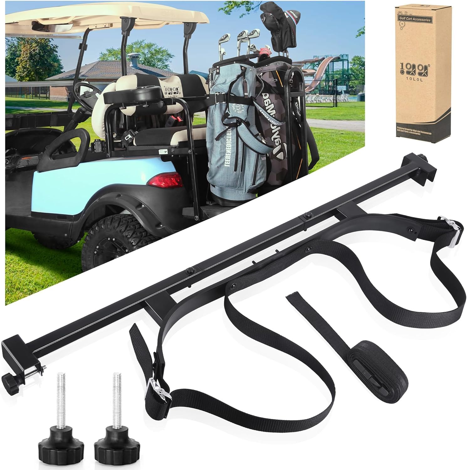 10L0L Golf Bag Attachment Universal Golf Cart Rear Seat Bag Holder Bracket/Bar Rack for Golf Buggy, Fit for Yamaha G2-G29 EZGO TXT RXV/Club Car DS Precedent Tempo Onward - Black