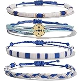 FANCY SHINY Boho Nautical Compass String Bracelets Beaded Clay Beads Bracelet Stackable Friendship Bracelets Summer Beach Outfits for Women Girls