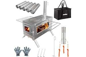 Hot Tent Stove, unho Wood Burning Stove, Portable Wood Stove with 6 Stainless Chimney Pipes for Outdoor Heating & Cooking, Ice Fishing, Hunting,Winter Warmth