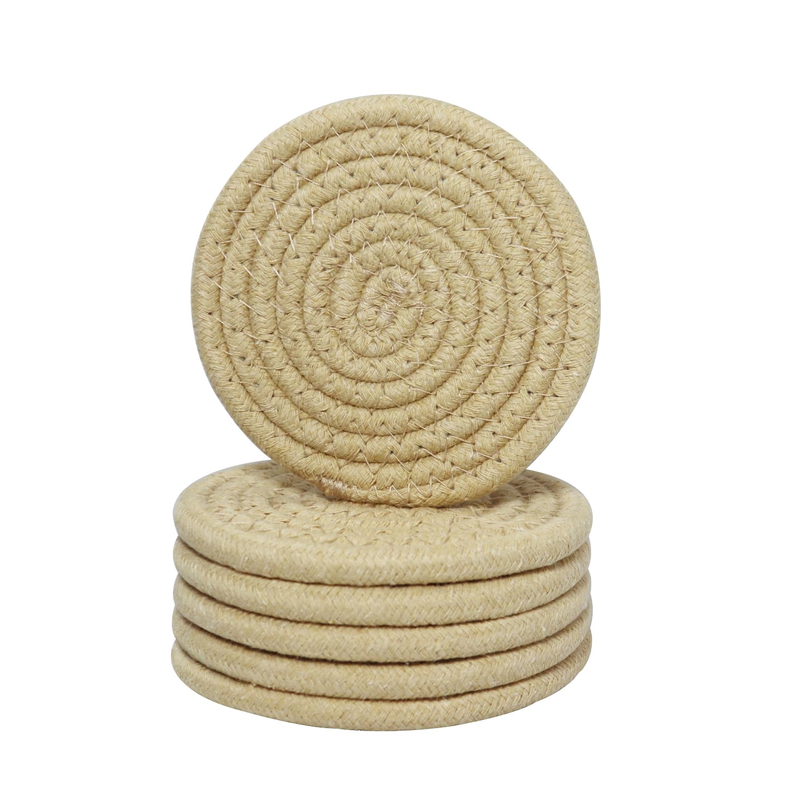 6/8 Pcs Vintage Round Woven Coasters，Absorbent & Heat-Resistant for Home Coffee Table Desk Cups Tabletop Protection，Boho Decor for Living Room, Birthday Gifts for Women
