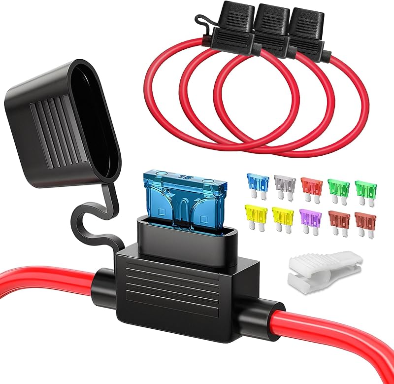 Jorest 3pcs 12AWG Inline Fuse Holder with 10 Fuses + Puller & Tape