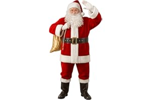 Wabolay Santa Claus Costume for Men Professional Santa Suit Adults 10PCS Deluxe Red Christmas Clause Outfit Adult Vacation