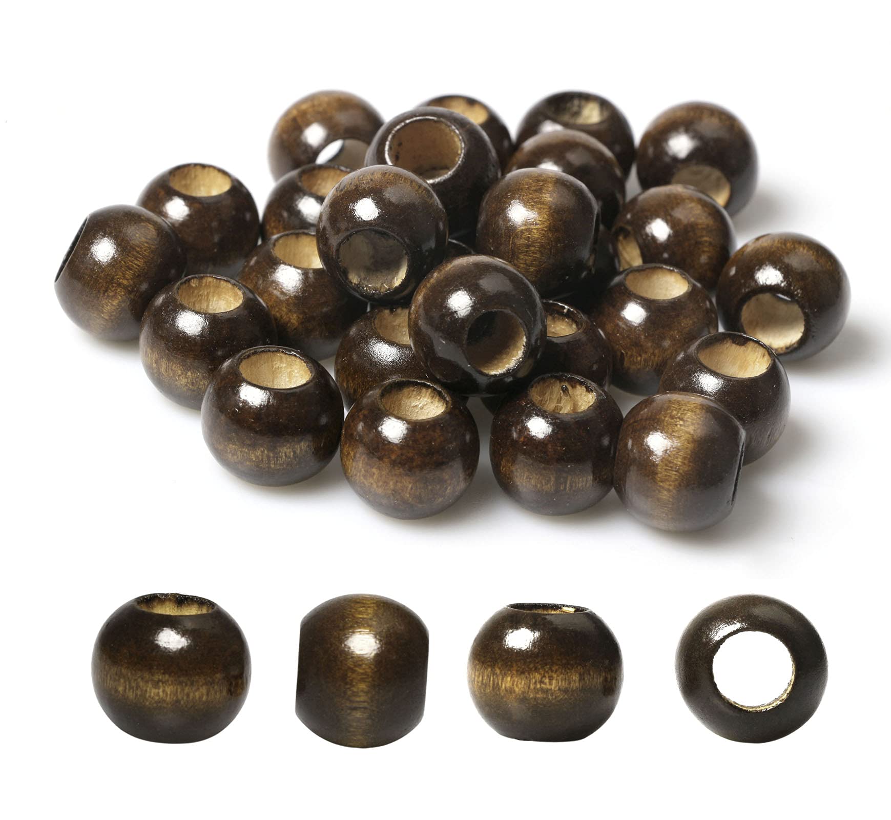 50pcs 20mm Macrame Wood Beads Brown Dyed Large Hole Wooden Beads for DIY Handmade Project Crafts (8mm Hole)