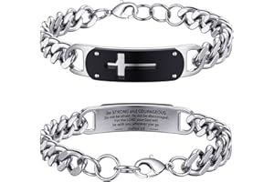 Lunvky Cross Bracelet for Men Boys, Stainless Steel Cuban Cross Chain Link Bracelets Bible Verse Christian Cool Jewelry Graduation Christmas Gifts Stocking Stuffers for Kids Teen Boy