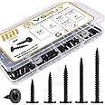 VGBUY 160Pcs #8 Modified Truss Head Wood Screws Assortment Kit, Stainless Steel 410 Quick Metal,Black Zinc Plated,Self Tapping Screws, 6 Sizes (1/2", 3/4", 1", 1-1/4", 1-1/2", 2")