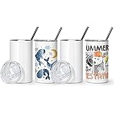 AGH 12 oz Sublimation Tumblers Blanks with Lids and Straws 4 Pack Stainless Steel Straight Skinny Tumblers for Kids Double Wall Vacuum Insulated Tumbler BPA-Free Great DIY Gift for Children