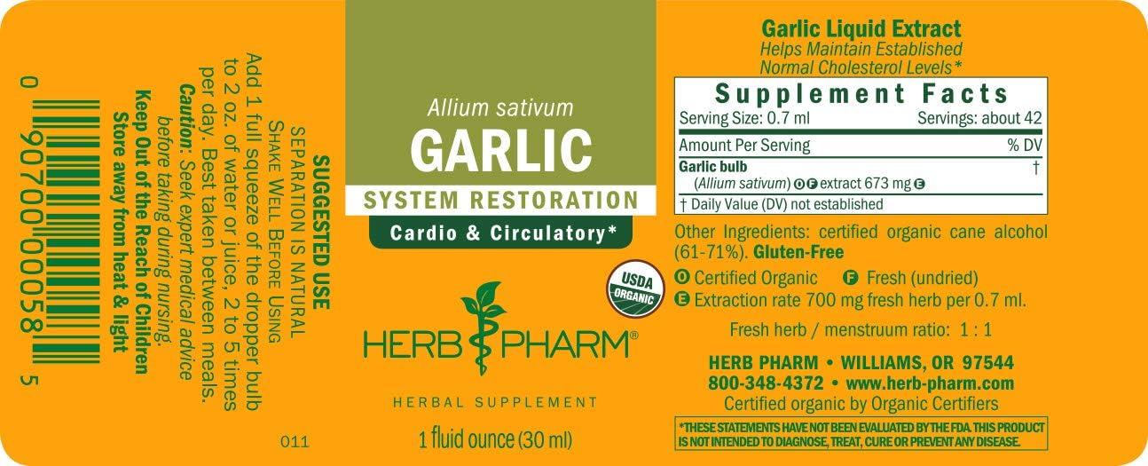 Herb Pharm Certified Organic Garlic Liquid Extract for Cardiovascular and Circulatory Support - 1 Ounce: Health & Personal Care