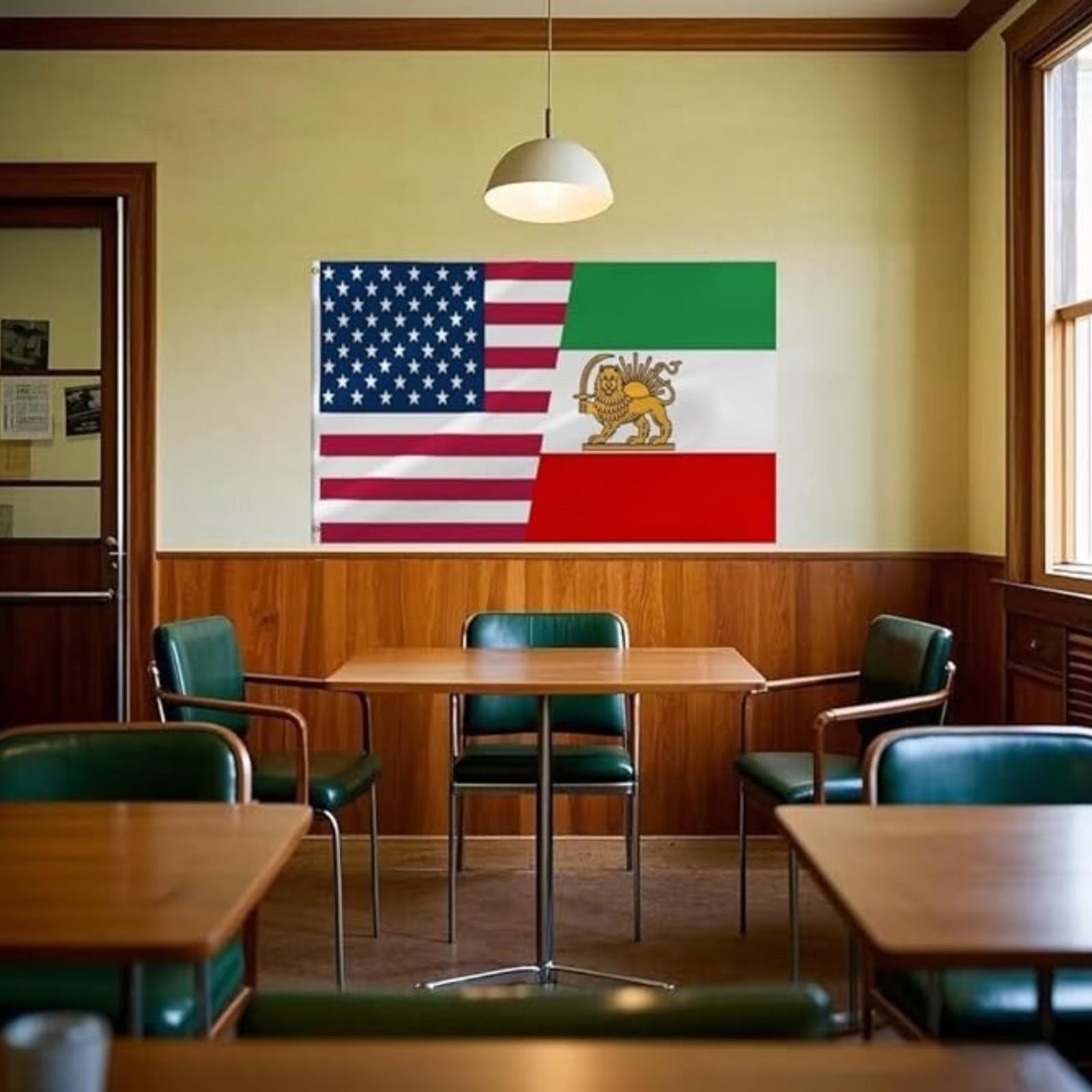 Historical Iran America Flag, Vintage Iran USA Friendship Flag Historical Pre-1979 Persian American Alliance Decorative Banner for Wall Hanging (02-Double)