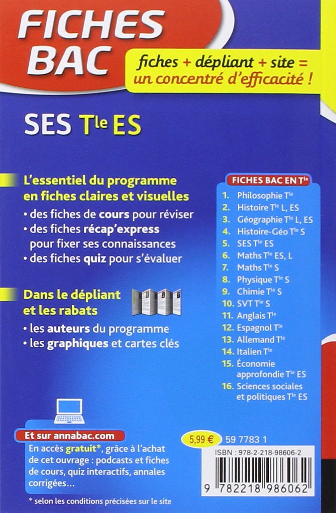 Fiches Bac Ses Tle Es Fiches De Revision Terminale Es Fiches Bac 5 9782218986062 Amazon Com Books