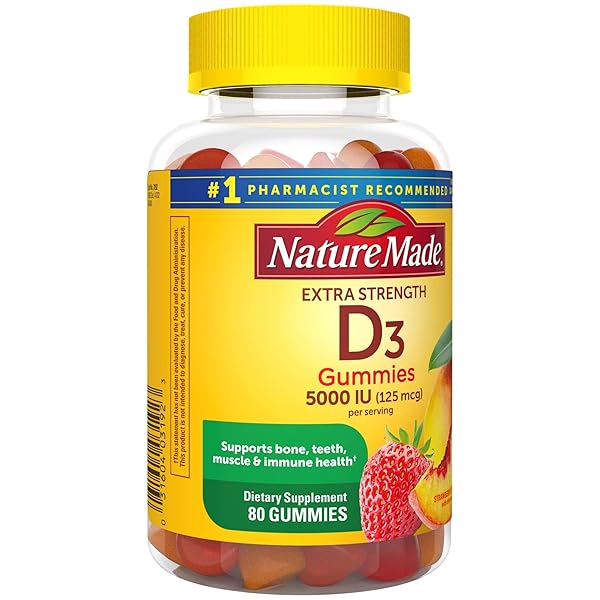 NATURE MADE VITAMIN D3 5000 IU PER SERVING GUMMIES EXTRA STRENGTH, BONE AND IMMUNE HEALTH SUPPORT, 80 VITAMIN D GUMMIES FOR ADULTS, 40 DAY SUPPLY